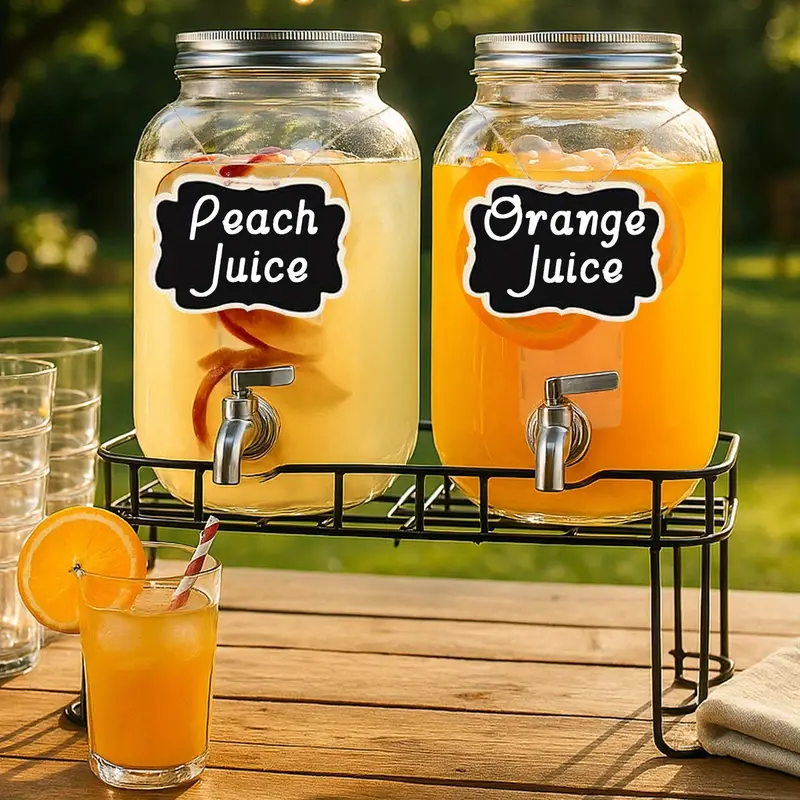 2 Packs 1 Gallon Glass with Stand and 304 Stainless Steel Faucet Party Drink Dispenser