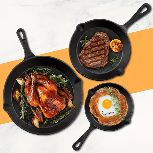 Cast Iron Skillets - 4pcs Non-stick Cast Iron Cookware, Deep Fryer with Drip Nozzle, Pre-tuned Oven-safe Cookware for Indoor And Outdoor Cooking, Camping And Barbecuing - Perfect for All Cooking Lovers - The Perfect Gift for Home Baptisms And Fine Dining