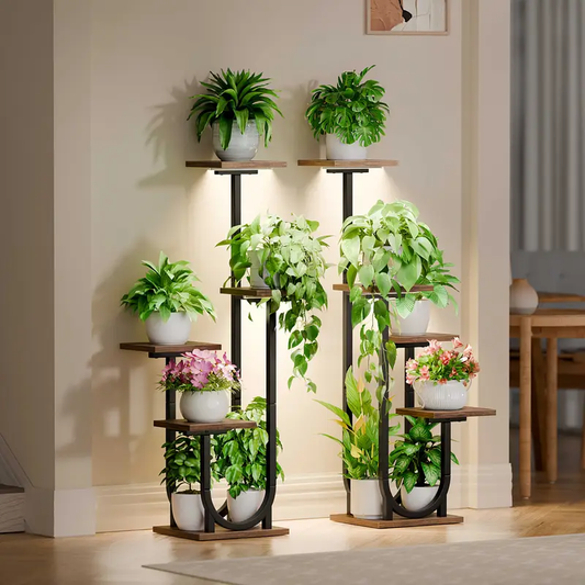 2 Pack 5 Tiered Metal Plant Stand Indoor With Grow Lights, 42" Tall Corner Shelves For Living Spaces, Living Room, Patios & Balconies, Corner Flower Plant Holder Display Rack For Multiple Plants