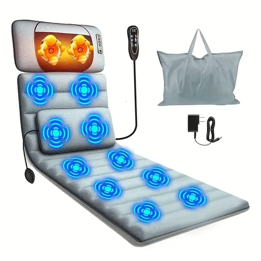 Full Body Massage Mat with Heat & Movable Shiatsu Neck Back Massager Pillow, Upgraded Massage Mattress Pad with 10 Vibration Motors, 2 Heating Pads & 9 Massage Modes, for Neck Back Leg Relax, Include Storage Bag, Great Gift
