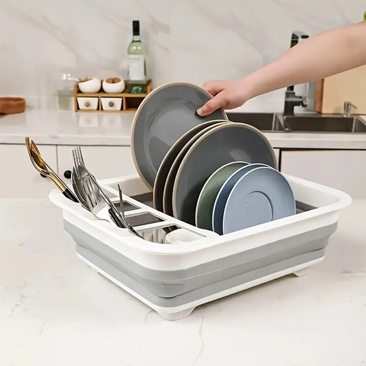 Heavy-Duty Foldable Dish Rack with Cutlery Organizer - Space-Saving collapsible kitchen Organizer, Compact Tray Rack for RV, Camping, Home, Travel