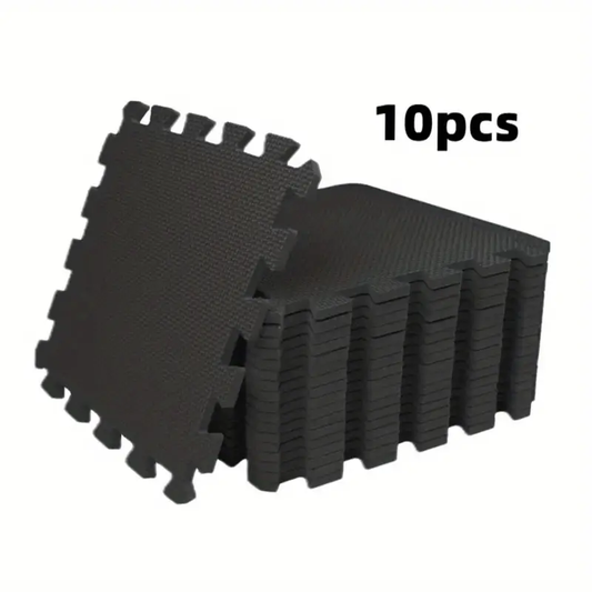10pcs High-Quality Interlocking Puzzle Exercise Mat Set, Black - Non-Slip & Durable, High-Density Textured Design for Enhanced Traction, Ideal for Home Gym, Yoga, Training, and Fitness Equipment Protection, Gym Accessorie