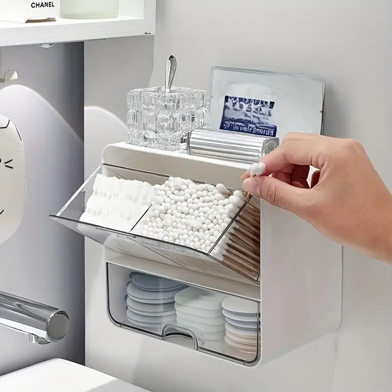 1pc Waterproof Wall-Mounted Cosmetic Organizer with Drawers - Plastic, No Assembly Required, Height Under 27 Inches, Storage Capacity Less Than 3.2 Cubic Feet