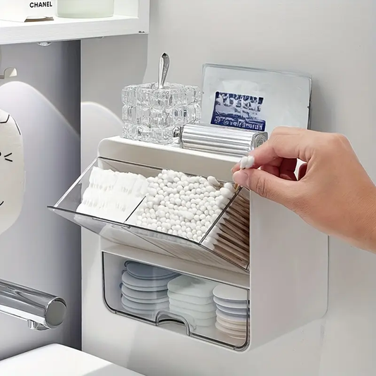 1pc Waterproof Wall-Mounted Cosmetic Organizer with Drawers - Plastic, No Assembly Required, Height Under 27 Inches, Storage Capacity Less Than 3.2 Cubic Feet