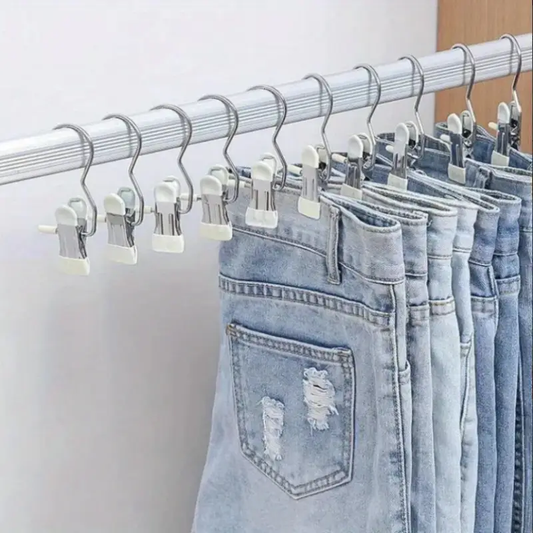 45pcs Metal Jeans Hangers with Clips, Multipurpose Space-Saving Pants Hangers, 360° Rotating Portable Storage Clips, Durable Stainless Steel Wardrobe Clamps for Trousers, Hats, and Socks, Clothes Pins