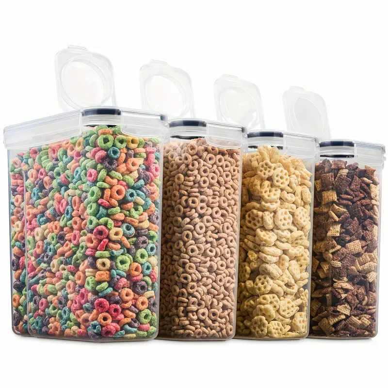 4 Pack (135OZ) Large Airtight Food Storage Cereal Containers For Bulk Food Storage BPA-Free Plastic Container, Pantry Organization And Canister For Rice, Pasta, Sugar, Flour With Measuring Cup & 20 Labels.