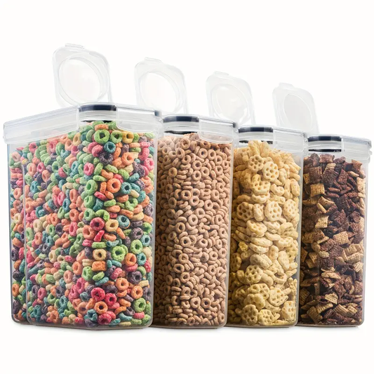 4 Pack (135OZ) Large Airtight Food Storage Cereal Containers For Bulk Food Storage BPA-Free Plastic Container, Pantry Organization And Canister For Rice, Pasta, Sugar, Flour With Measuring Cup & 20 Labels.
