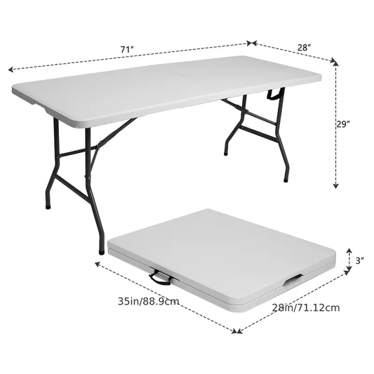 6ft Plastic Folding Table, Portable Indoor and Outdoor Dining Table with Carry Handle, Locking Function- White