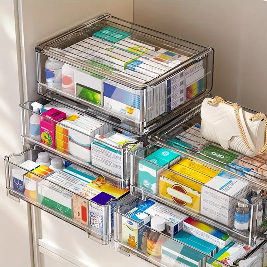 1-Pack Transparent Medicine Storage Cabinet | Compact Space-Saving Design, Modern Home Accessory, Durable Plastic, No Assembly Required, Multi-Drawer Organizer for Home, Bathroom & Kitchen