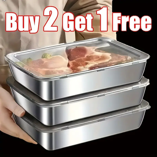 Buy 2 Get 1 Free, a Total of 3 Stainless Steel Food Storage Containers - with Free Lids, Durable Baking Trays, Reusable, Suitable for Picnics, Meal Preparation, Refrigerator Organization, And Kitchen Essentials